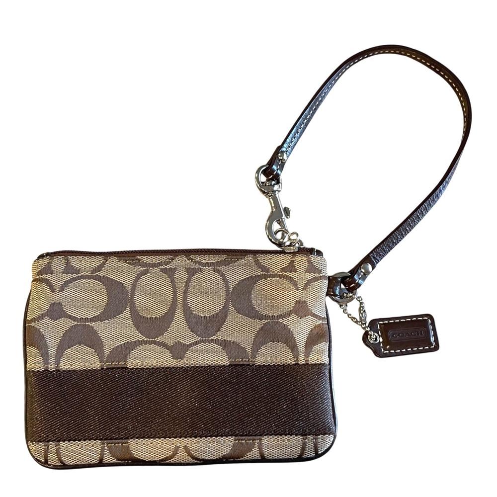 Coach‎ Signature C Canvas Brown Wristlet Pouch Bag Purse Clutch Monogram